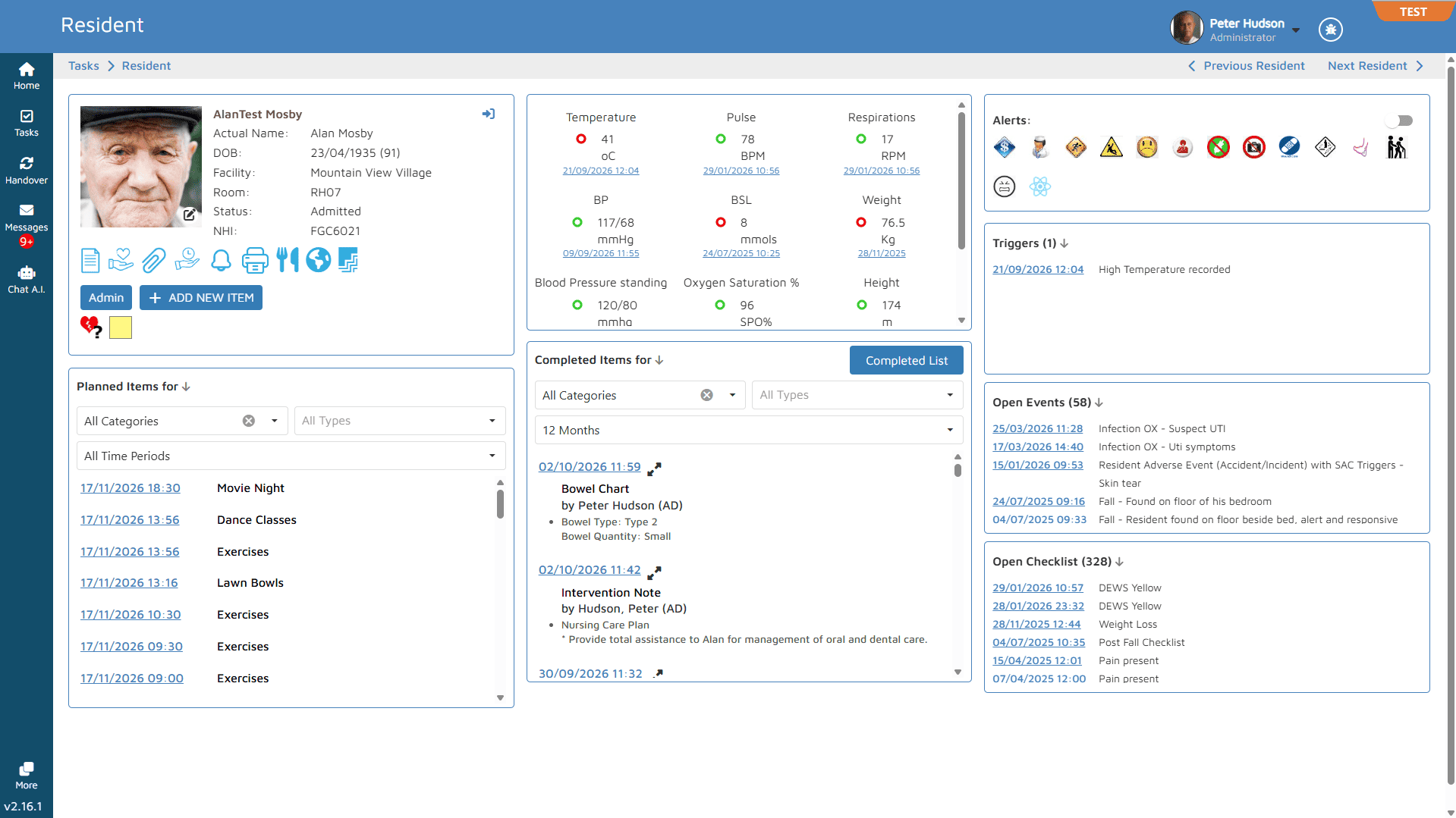VCare Nursing Home Care Management Software - Resident Profile Screen